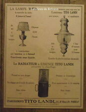 Publicité Lampe TITUS lanternes TITO LANDI , radiateur essence  1921, advert