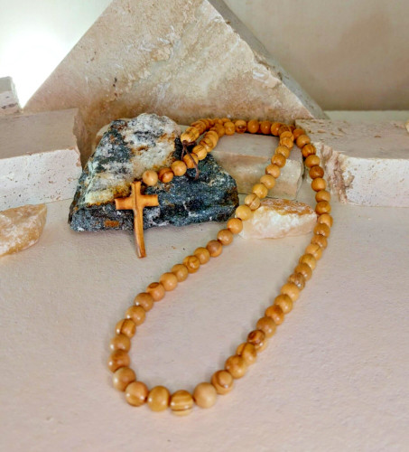 Collier croix grains olivier - collier, d'olivier
