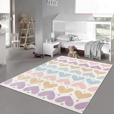 Tapis chambre d’enfant avec cœurs pastel – doux & ludique