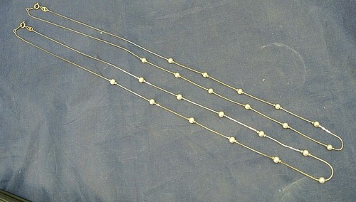 Two gold and pearl - two, necklaces