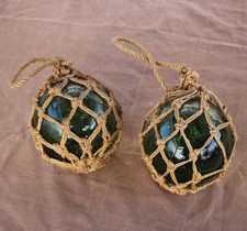 Paire de Boules Flotteur à Filet de Pêche de Bateau en Verre Corde Déco Vintage