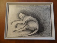 ancien tableau de chat signé