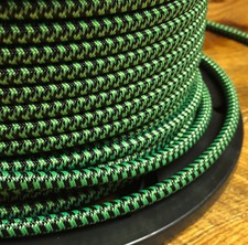 Noir & Vert Fluo Tissu Couvert 3-Wire Rond Cordon - Vintage Puissance Câble