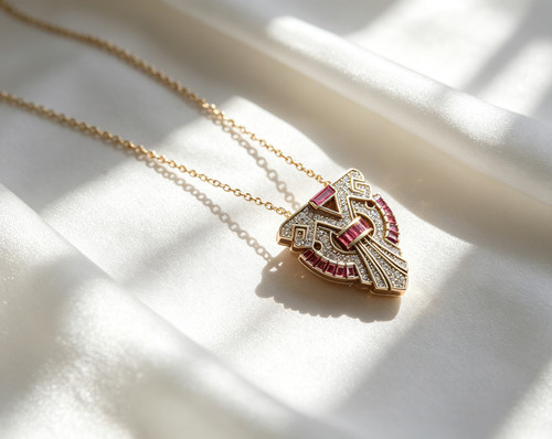 Collier broche clip doré - &,