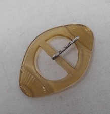 Boucle de ceinture ancienne en celluloid - Décor fleurs sculptée - ART Déco