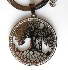 Pendentif Arbre de Vie - Acier Inoxydable Argenté avec Zircons + Collier Argenté