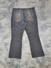 Jeans évasé gris brodé y2k