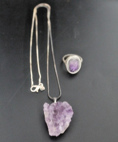 Parure pendentif améthyste - :,