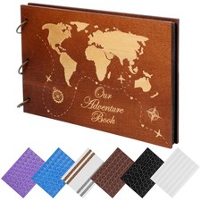  1 ensemble d'album photo en bois : pages noires avec autocollants