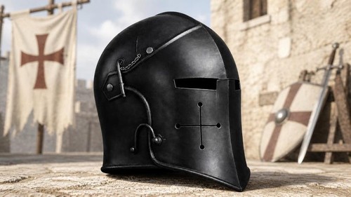 Casque barbuta acier noir - noir,