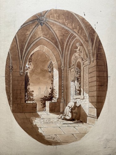 Dessin lavis xixe scène - dessin,