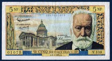 Billet 5 NF Nouveaux Francs (Victor Hugo) 6-5-1965. France