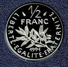 FRANCE 1991 _ 1/2 Franc ou 50 centimes semeuse 1991 BE_ Issue d'un coffret BE