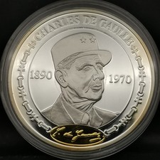 MEDAILLE CHARLES DE GAULLE LES PLUS IMPORTANTS PRESIDENTS Cuivre argenté 40mm