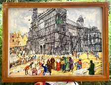 superbe ancienne affiche scolaire rossignol cathédrale construction moyen age