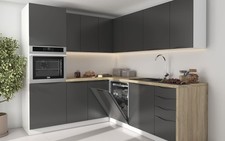 Cuisine En L NAPOLI Plan De Travail 205x232cm Blanc Façades Basalte Mat R