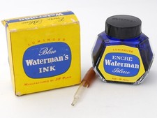 ANCIEN FLACON BOUTEILLE D'ENCRE WATERMAN JIF ENCRE LUMINEUSE BLEUE - FRANCE