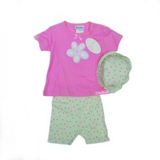 Ensemble short été bébé fille 3 pièces, haut cerise et chapeau short citron vert 6/12 - 23 mois