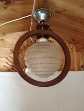LUSTRE SUSPENSION EN BOIS ET GLOBE EN VERRE DESIGN SCANDINAVE 60's