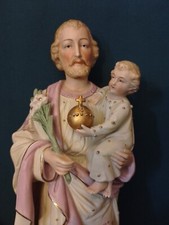 ANCIENNE STATUE RELIGIEUSE: SAINT JOSEPH ET JESUS/BISCUIT ANDENNE SAXE/XXè/H.39c