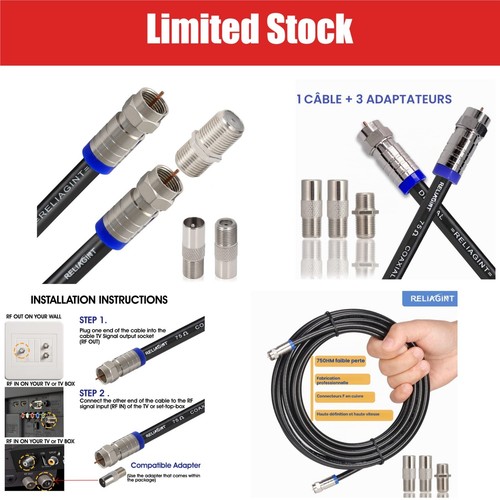 Câble coaxial rg6 10m 75 - câble, tv