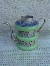 pichet chine religieux ? emaillé enamel chinese tea pot decor dragon jade ?