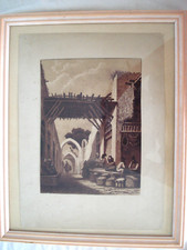 Scène de souk gravure/ impression orientaliste vers 1910-30 influence Art Déco.