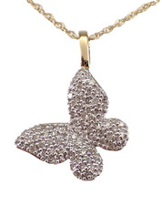 1.50ct Naturel Diamant Rond 14k Solide or Jaune Anniversaire Pendentif Papillon