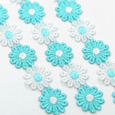 GALON APPLIQUE Fleur Marguerite Bleu Blanc, 25 mm, lot de 16 fleurs, 40 cm AD15