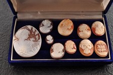 10 articles, camée coquille vintage couleur blanc et marron (total 206,0...