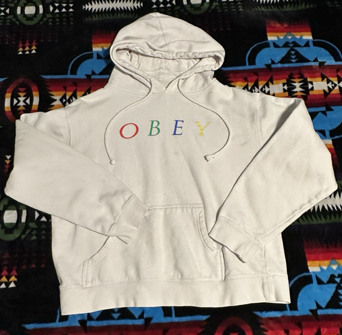 Obey white pullover hoodie - obey,
