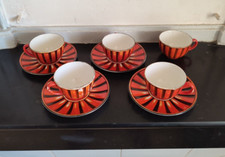 5 Tasses et 4 sous-tasses Sarreguemines ancienne orange/noir