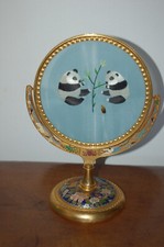 Ancien miroir transformé en cadre , émaux cloisonnés ,broderie panda