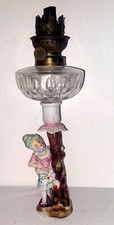 PETITE LAMPE  PÉTROLE FAIENCE ALLEMANDE TOUPIE CRISTAL