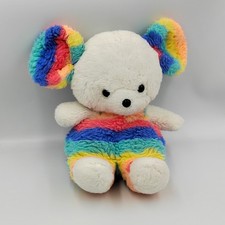 Ancienne peluche souris blanc bleu rose jaune vert Arc en ciel AJENA - 30247