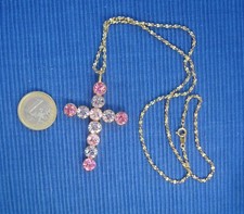 B26A Chaine Torsade Doré Plaqué Or Pendentif Croix Strass Lot  Bijou Createur