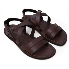 Sandales Franciscains Hommes en Cuir Brun Fatti à la Main En Italie