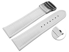 Bracelet montre à échange rapide boucle déployante veau grain croco blanc 18mm 2