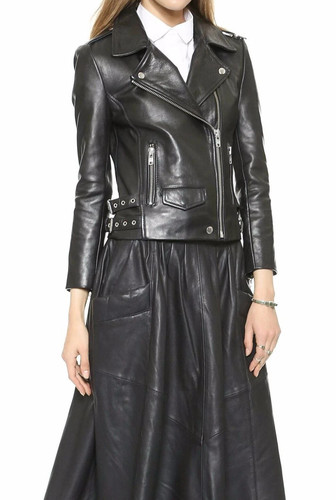 Blouson moto cuir noir - cuir,