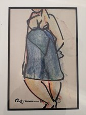 Tableau dessin Raymond Espinasse encre et crayon gras (pastel)