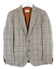 Club Of Gents Cortes Slim Fit Blazer Homme UK 38 Chanvre Laine Cran Revers Plaid