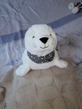 Peluche doudou phoque blanc bandana gris 35 cm Damart TTBE 