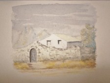 Aquarelle XIX paysage Méditerranée Provence Mas painting peinture FA2