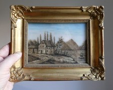 Cadre reliquaire XIXe Travail poudre de Cheveux Napoléon III Paysage