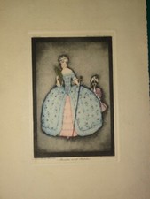 BELLE LITHO COULEUR FEMME ORIENTALISTE MODE ROBE POMPADOUR ART DECO 1930