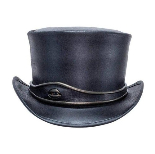 Chapeau cuir noir bandeau - en,