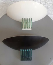 Paire Appliques 1980 demi lune néo Classique art deco Métal et verre France 