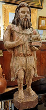 Grande Sculpture Bois Polychrome, St Jean Baptiste fin XVIII eme, XIX eme