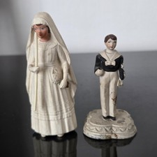 2 Figurines Anciennes Communiant Communiante Rhodoïd et Métal Religious 