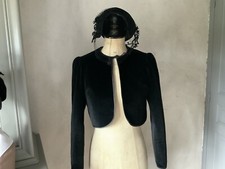Linge Ancien Vintage Veste Chic Velours Ras Noir D’Epoque Doublure Soie